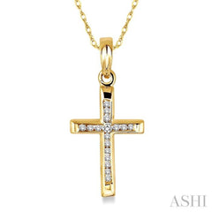 1/10 ctw Single Cut Diamond Cross Pendant in 10K Yellow Gold with Chain