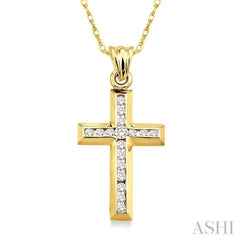 1/4 ctw Round Cut Diamond Cross Pendant in 14K Yellow Gold with Chain