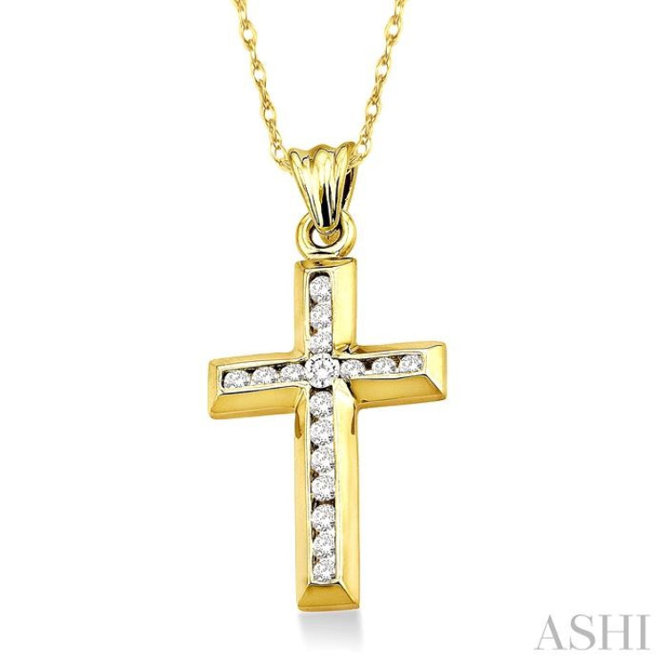 1/4 ctw Round Cut Diamond Cross Pendant in 10K Yellow Gold with Chain