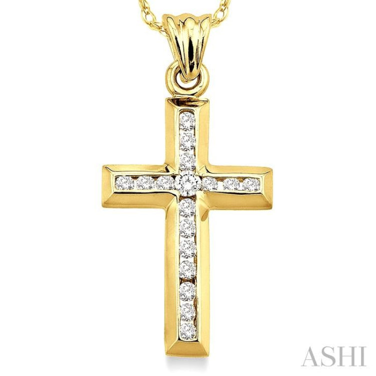 1/4 ctw Round Cut Diamond Cross Pendant in 10K Yellow Gold with Chain
