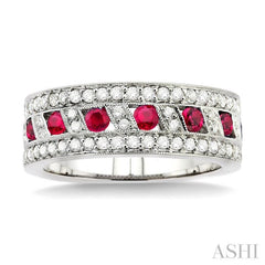 2.6 MM Round Cut Ruby and 5/8 ctw Round Cut Diamond Precious Band in 18K White Gold