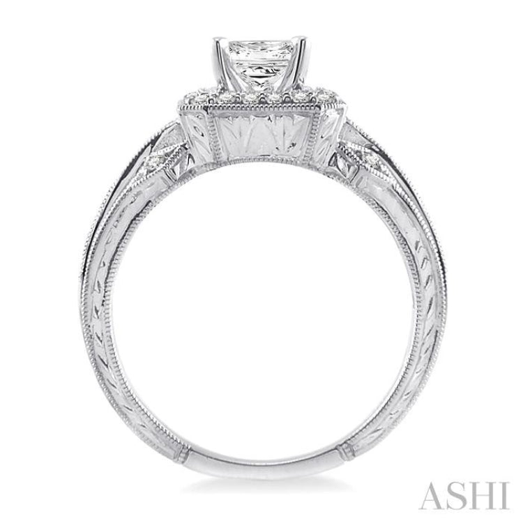1/2 ctw Round and Princess Cut Diamond Semi-Mount Engagement Ring 14K White Gold