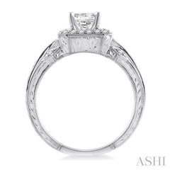 1/2 ctw Round and Princess Cut Diamond Semi-Mount Engagement Ring 14K White Gold