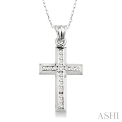 1/4 ctw Round Cut Diamond Cross Pendant in 10K White Gold with Chain
