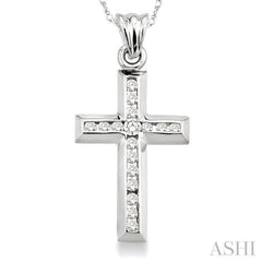 1/4 ctw Round Cut Diamond Cross Pendant in 10K White Gold with Chain