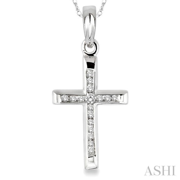 1/10 ctw Single Cut Diamond Cross Pendant in 14K White Gold with Chain