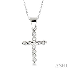 1/10 ctw Round Cut Diamond Cross Petite Pendant in 10K White Gold with Chain