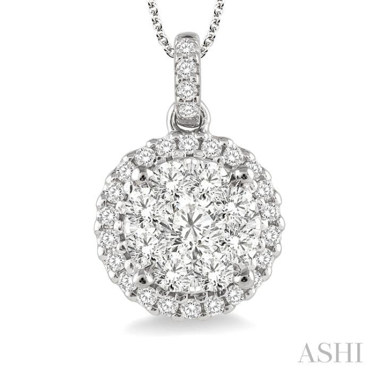 3/4 ctw Lovebright Round Cut Diamond Pendant in 14K White Gold with Chain