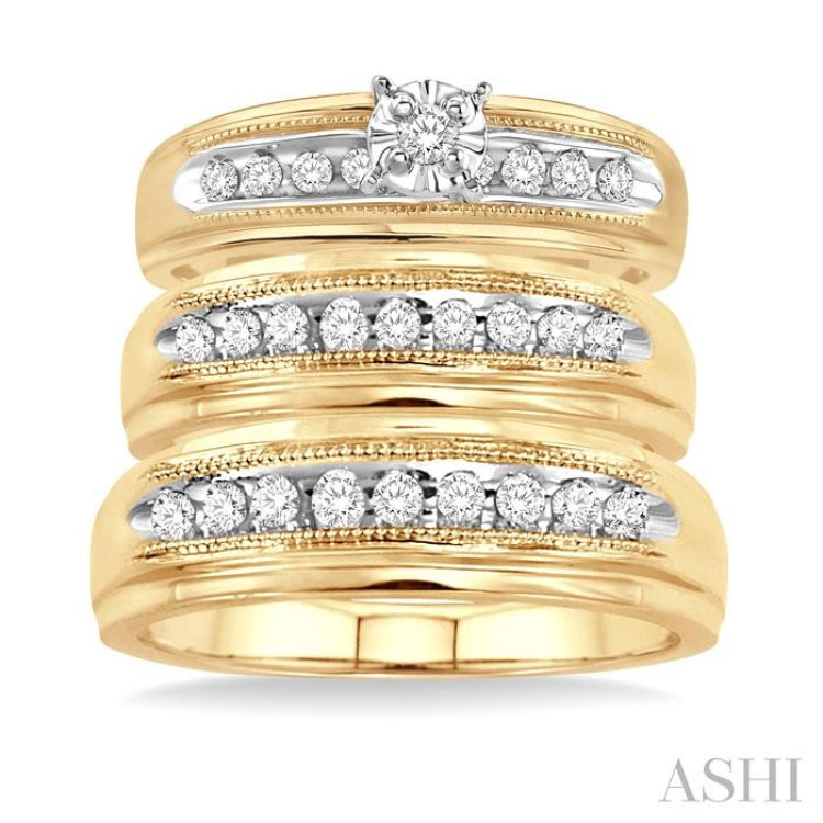 3/8 ctw Round Cut Trio Wedding Set in 14K Yellow Gold