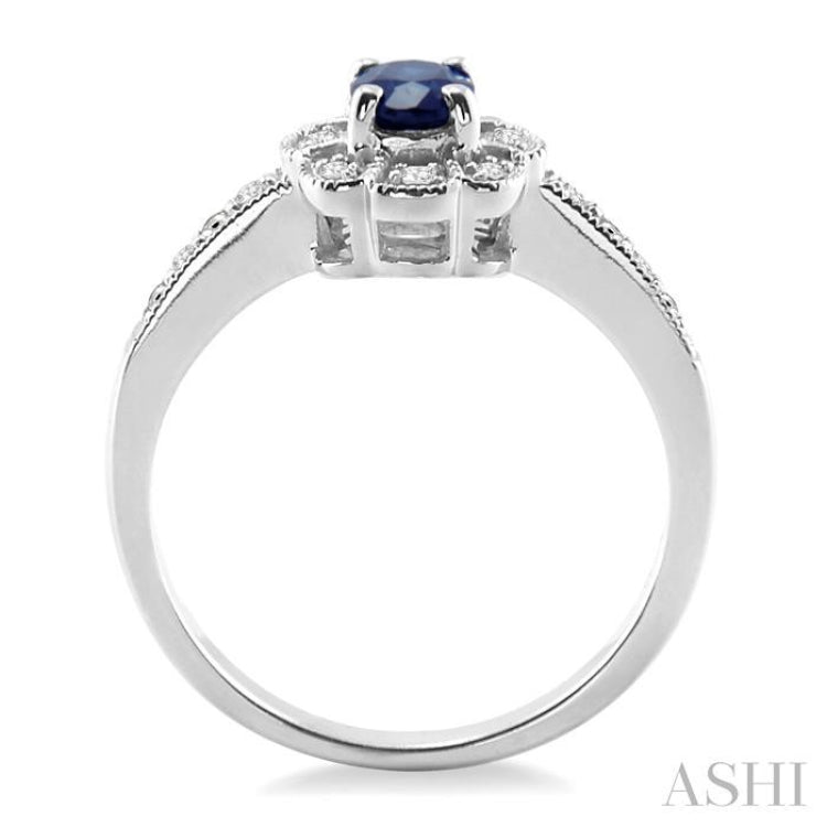 6x4 MM Oval Cut Sapphire and 1/20 Ctw Single Cut Diamond Ring in Sterling Silver
