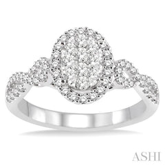 5/8 ctw Oval Shape Round Cut Diamond Lovebright Ring in 14K White Gold