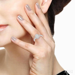 5/8 ctw Oval Shape Round Cut Diamond Lovebright Ring in 14K White Gold
