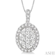 1 ctw Oval Shape Diamond Lovebright Pendant in 14K White Gold with Chain