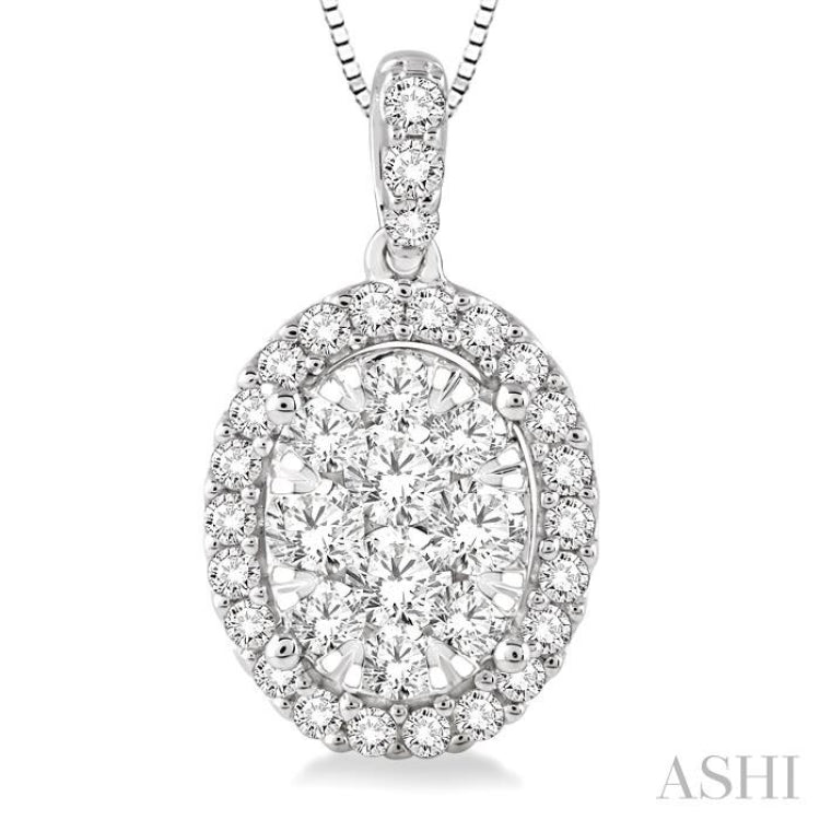 1 ctw Oval Shape Diamond Lovebright Pendant in 14K White Gold with Chain