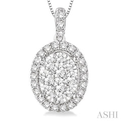 1 ctw Oval Shape Diamond Lovebright Pendant in 14K White Gold with Chain