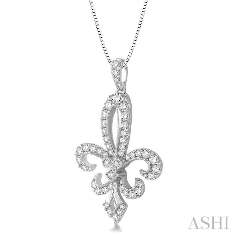 3/4 ctw Round Cut Diamond Fleur De Lis Pendant in 14K White Gold with Chain