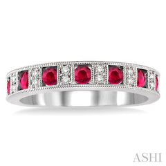 2.5 MM Round Cut Ruby and 1/10 ctw Round Cut Diamond Precious Band in 14K White Gold