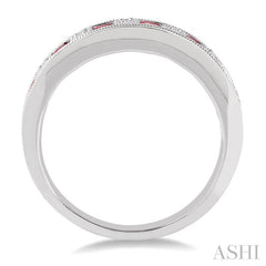 2.5 MM Round Cut Ruby and 1/10 ctw Round Cut Diamond Precious Band in 14K White Gold