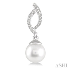 7x7 MM Round Cut Cultured Pearls and 1/6 ctw Round Cut Diamond Earrings in 10K White Gold