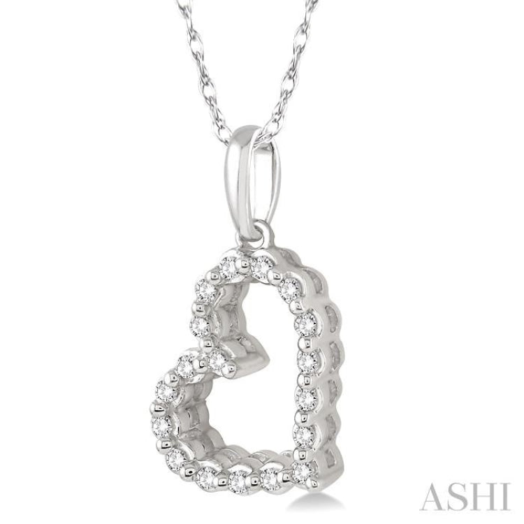 1/10 ctw Round Cut Diamond Heart Pendant in 10K White Gold with Chain