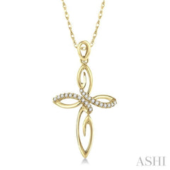 1/10 ctw Round Cut Diamond Cross Pendant in 14K Yellow Gold With Chain