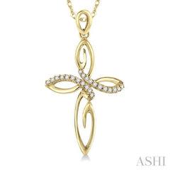 1/10 ctw Round Cut Diamond Cross Pendant in 14K Yellow Gold With Chain