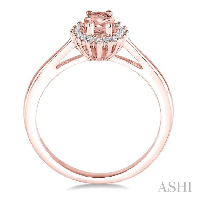 6X4 MM Oval Cut Morganite Center and 1/8 ctw Round Cut Diamond Halo Precious Stone Ring in 10K Rose Gold