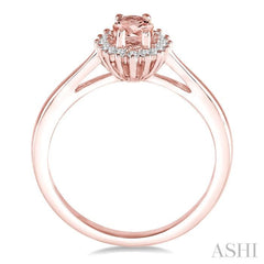 6X4 MM Oval Cut Morganite Center and 1/8 ctw Round Cut Diamond Halo Precious Stone Ring in 10K Rose Gold