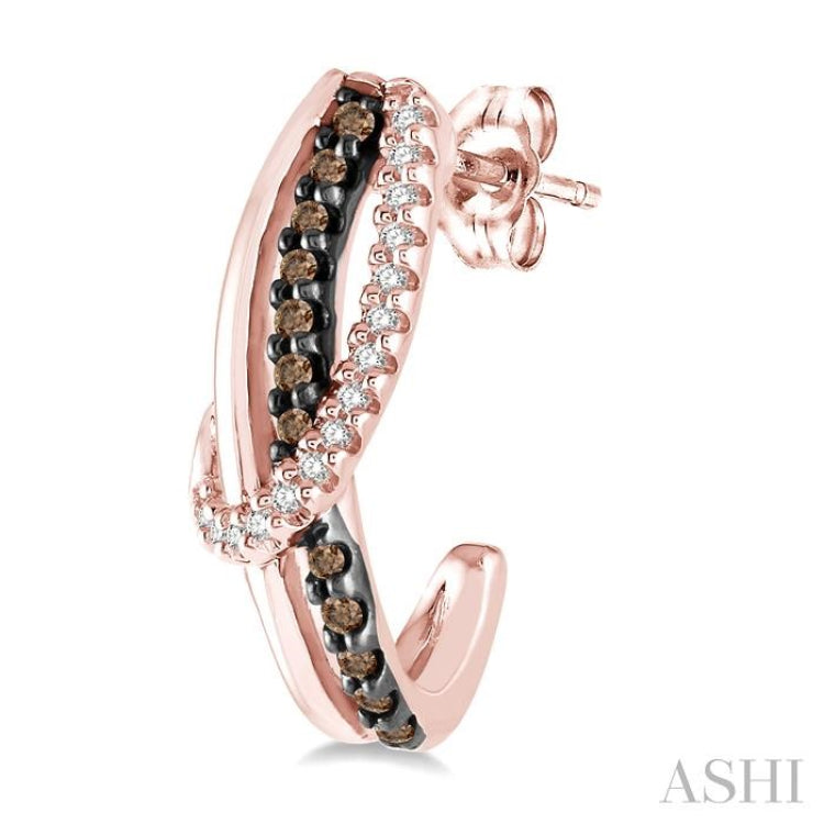 1/4 ctw Curvy Entwined White & Brown Round Cut Diamond Earrings in 10K Rose Gold