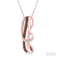 1/4 ctw Curvy Entwined White & Brown Round Cut Diamond Pendant With Link Chain in 10K Rose Gold