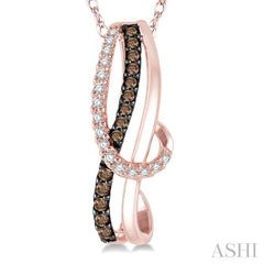 1/4 ctw Curvy Entwined White & Brown Round Cut Diamond Pendant With Link Chain in 10K Rose Gold