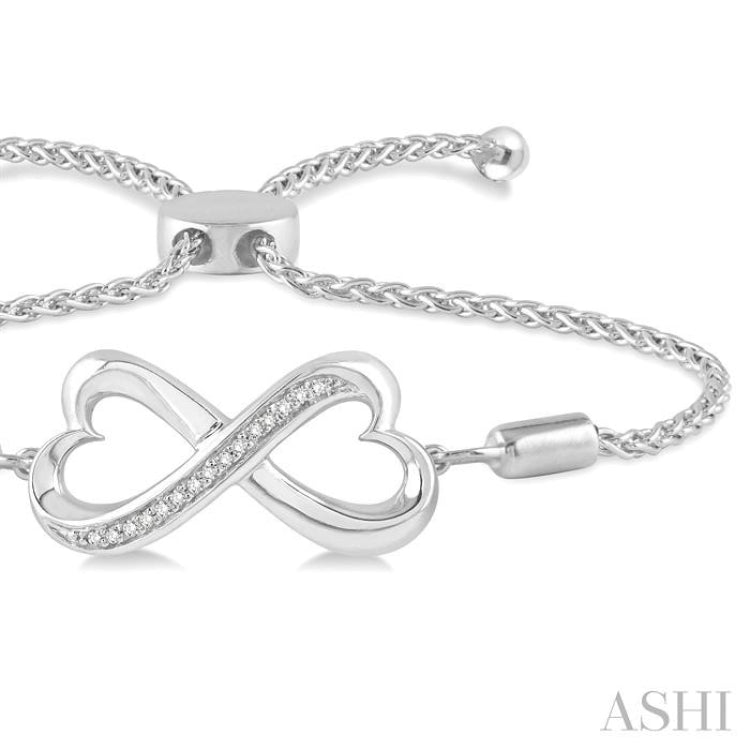 1/20 ctw Conjoined Hearts Round Cut Diamond Sterling Silver Lariat Bracelet