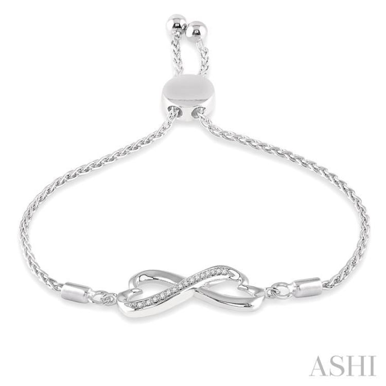 1/20 ctw Conjoined Hearts Round Cut Diamond Sterling Silver Lariat Bracelet