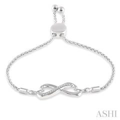 1/20 ctw Conjoined Hearts Round Cut Diamond Sterling Silver Lariat Bracelet