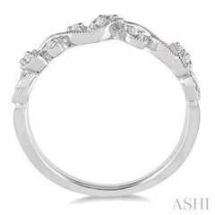 1/10 ctw Leaf Motif Round Cut Diamond Wedding Band in 14K White Gold