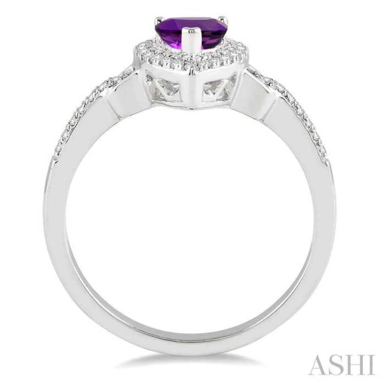 7x5 MM Pear Shape Amethyst and 1/6 ctw Round Cut Diamond Ring in 10K White Gold
