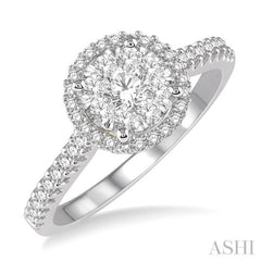 1/2 ctw Round Diamond Lovebright Halo Engagement Ring in 14K White and Yellow Gold