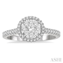1/2 ctw Round Diamond Lovebright Halo Engagement Ring in 14K White and Yellow Gold
