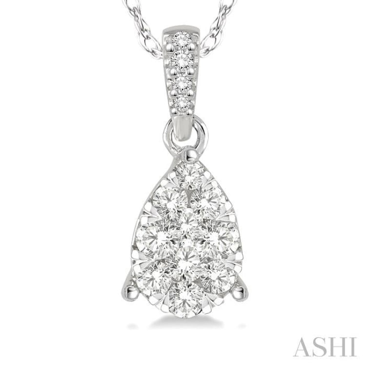 1/6 ctw Pear Shape Diamond Lovebright Pendant in 14K White Gold with Chain