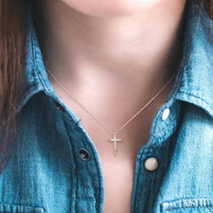 1/10 ctw Double Cross Round Cut Diamond Pendant With Link Chain in 10K Rose Gold