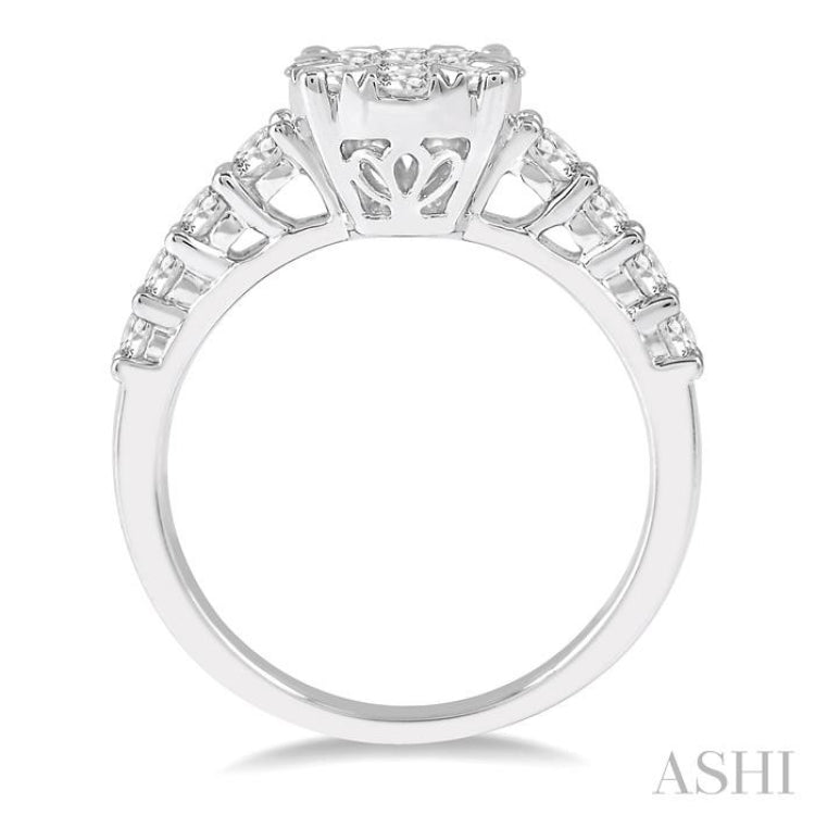 1 1/10 ctw Round Cut Lovebright Diamond Ring in 14K White Gold