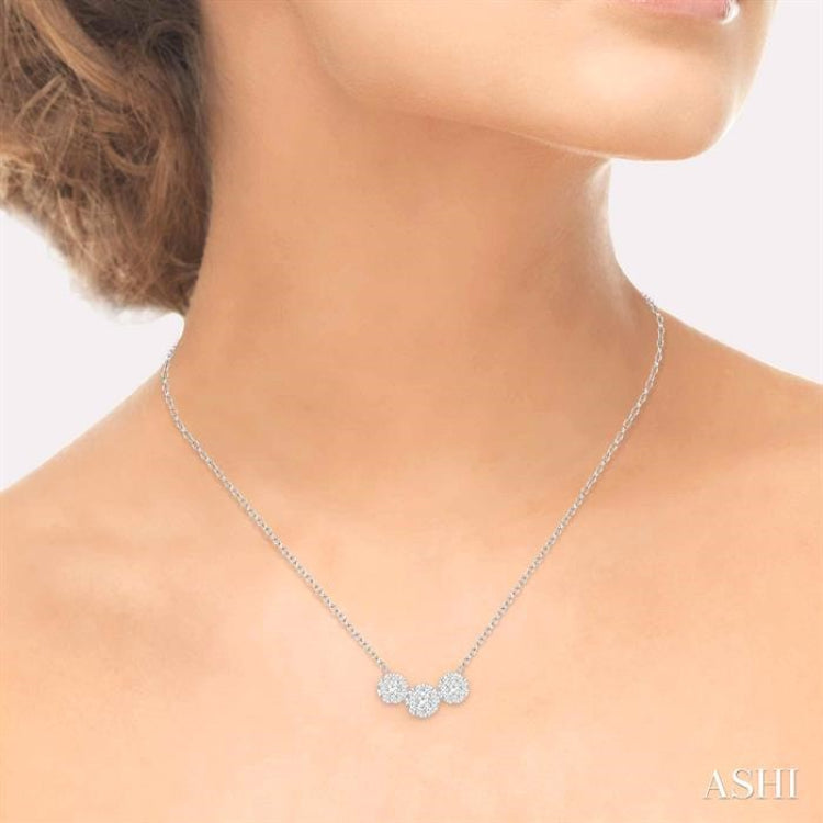 1/2 ctw 3-Stone Lovebright Round Cut Diamond Necklace in 14K White Gold