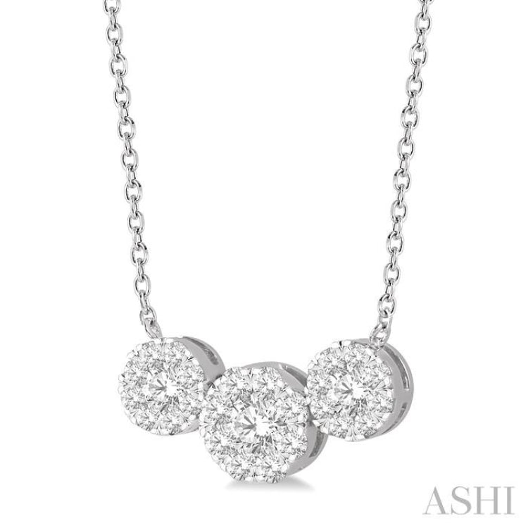 3/4 ctw 3-Stone Lovebright Round Cut Diamond Necklace in 14K White Gold