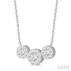 3/4 ctw 3-Stone Lovebright Round Cut Diamond Necklace in 14K White Gold