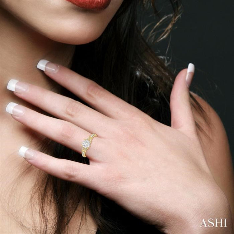 1/2 ctw Round Cut Diamond Lovebright Engagement Ring in 14K Yellow and White Gold