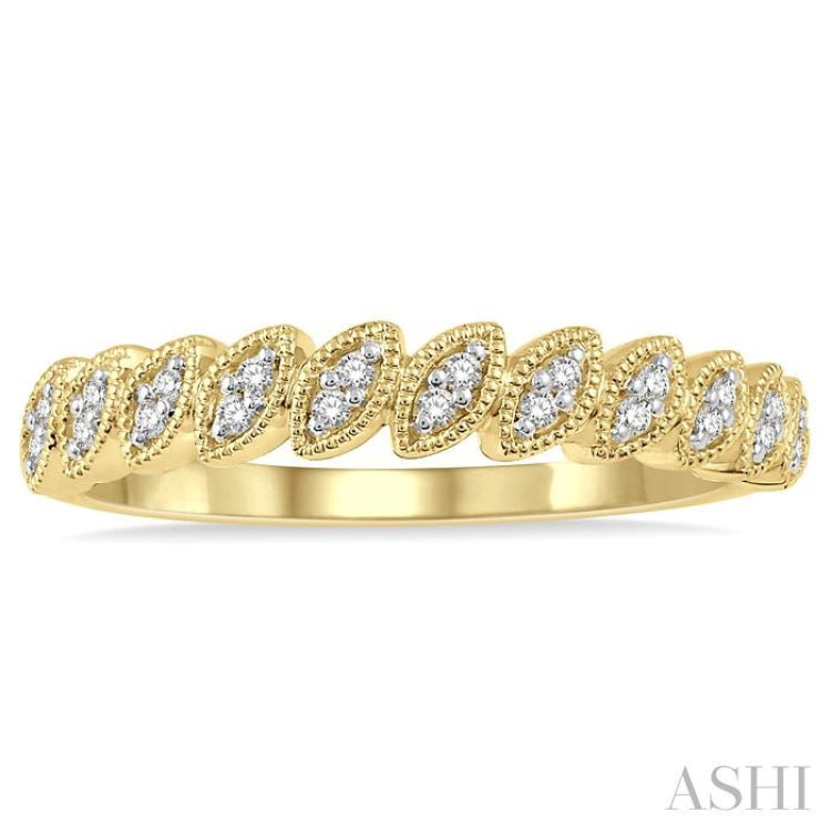 1/10 ctw Leaf Motif Round Cut Diamond Stackable Band in 14K Yellow Gold