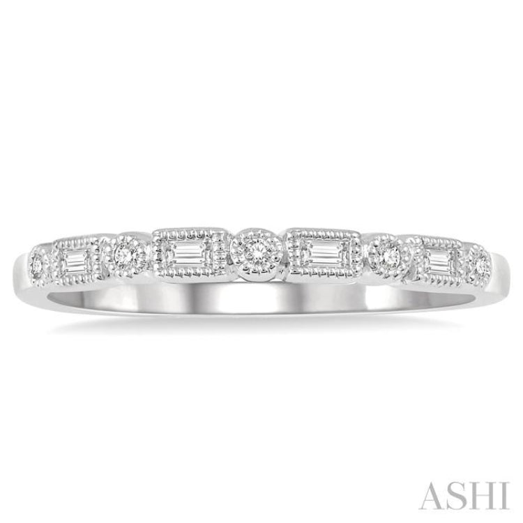 1/10 ctw Lattice Baguette and Round Cut Diamond Stackable Band in 14K White Gold