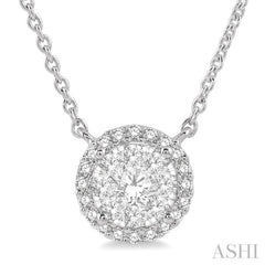 1/3 Ctw Circular Round Cut Diamond Lovebright Pendant With Chain in 14K White Gold