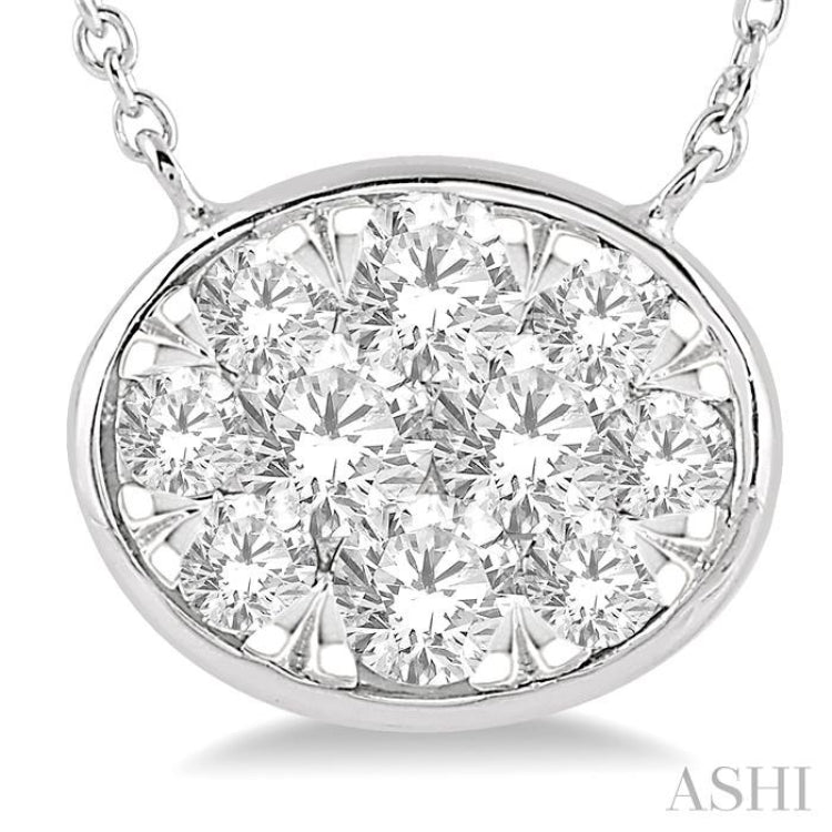1/2 ctw Oval Shape Lovebright Diamond Pendant With Chain in 14K White Gold