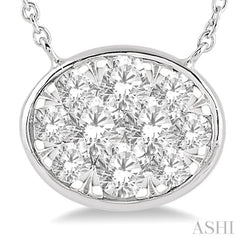 1/2 ctw Oval Shape Lovebright Diamond Pendant With Chain in 14K White Gold